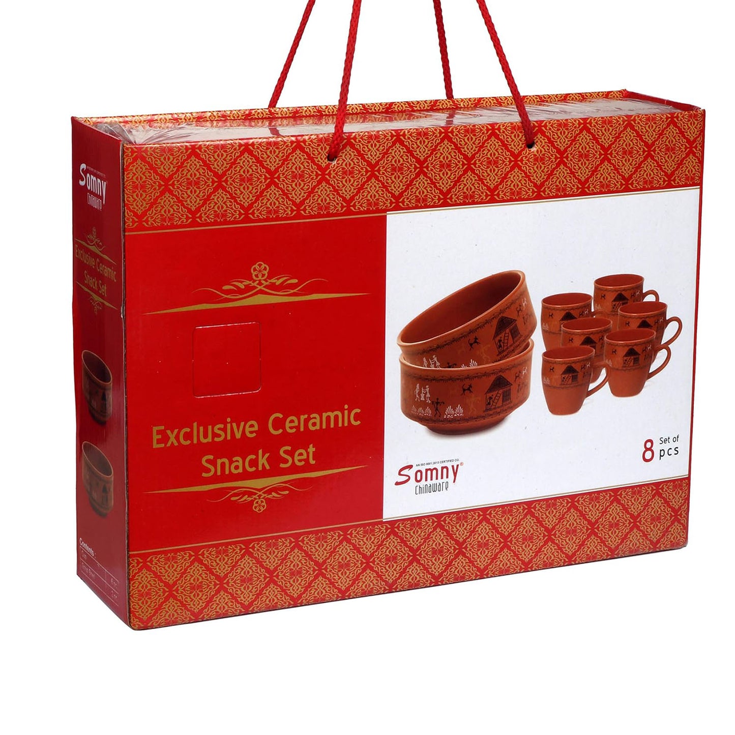 RAJ ROYAL Ceramic Fancy Printed Kulhad Tea/Coffee Cup (Set of 6 with 2 Snack Bowl)