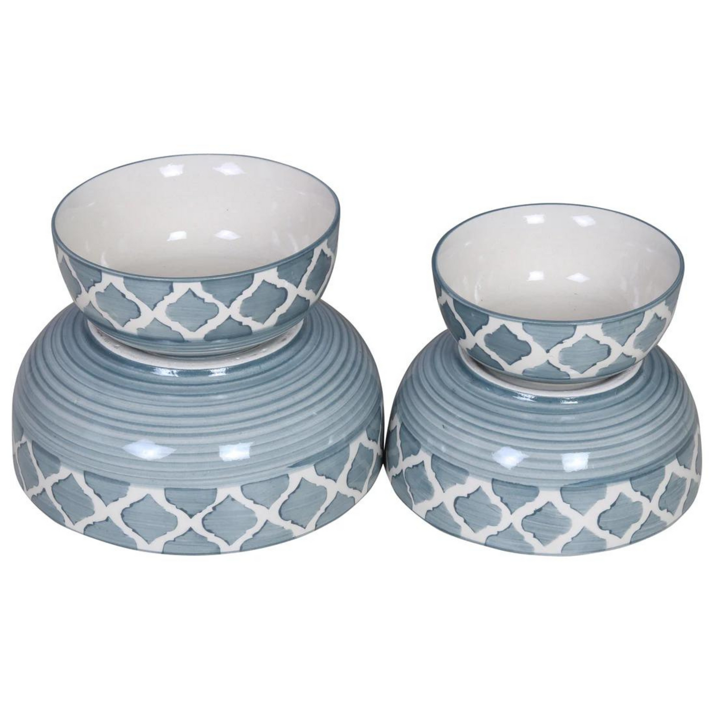 Raj Royal Ceramic Dinning Serving /Snack/ Mixing /Vegetable / Cereal / Soup / Salad / Tableware / Pudding Multipurpose / Desert / Food Storage Container / Hand Painted Green Line Bowl Set of 4 /Microwave Safe/(1300 ML, 700 ML, 500 ML, 300 ML)