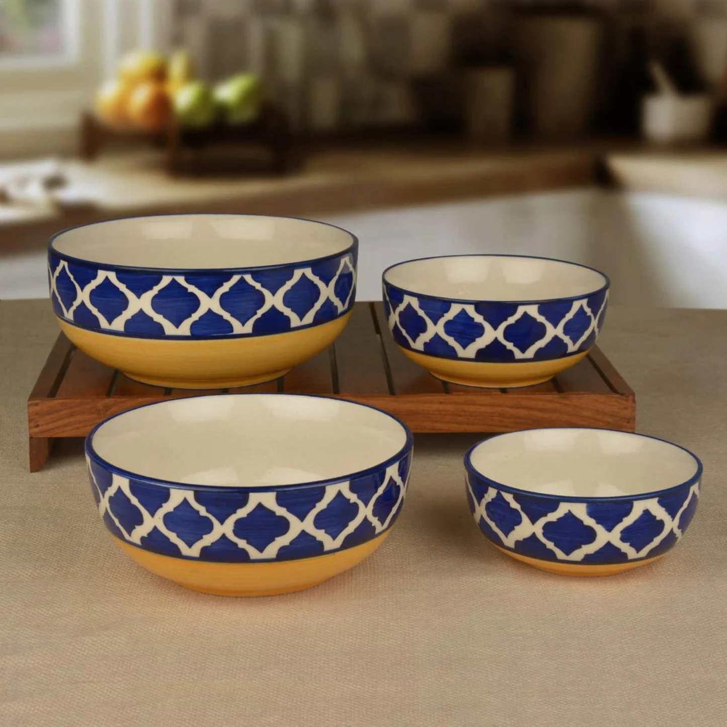 RAJ ROYAL Handmade Ceramic Serveware Bowls Dessert Latest Green Design Bowl Dinner Set of 4 Pc's as a Kitchen Serving Set Pudding Multipurpose Katori for Serving Dish in Home