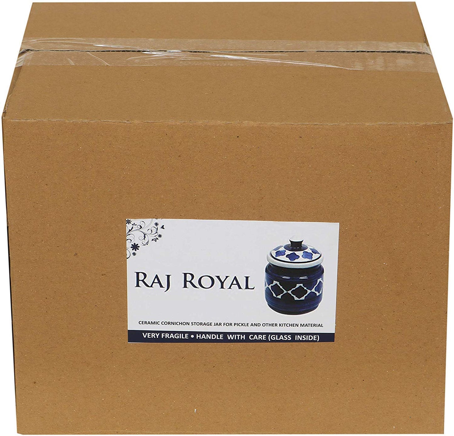 RAJ ROYAL Ceramic Storage Container Jar with Lid Storage Canister (Blue) -1.25 kg