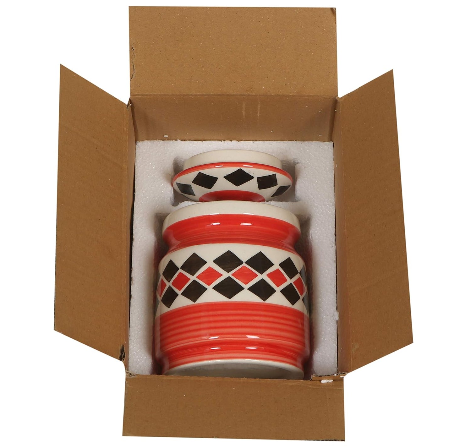 RAJ ROYAL Ceramic Storage Container Jar with Lid Storage Canister for Home Kitchen (Red) -1.25 kg