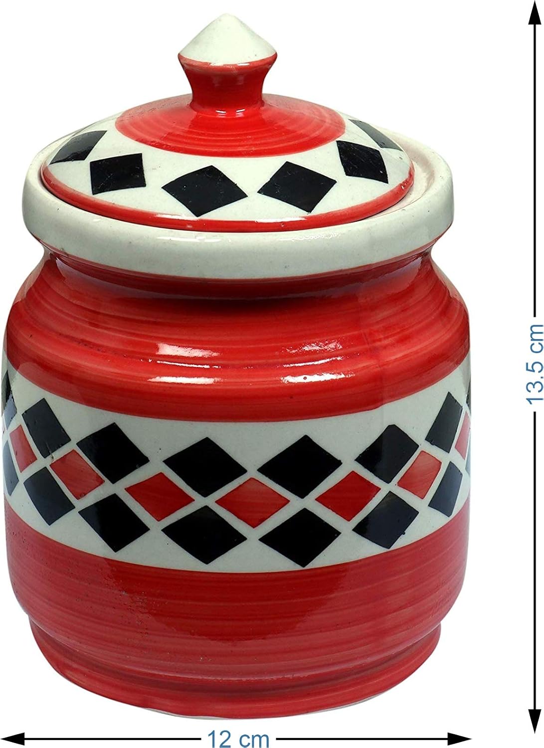 RAJ ROYAL Ceramic Storage Container Jar with Lid Storage Canister for Home Kitchen (Red) -1.25 kg