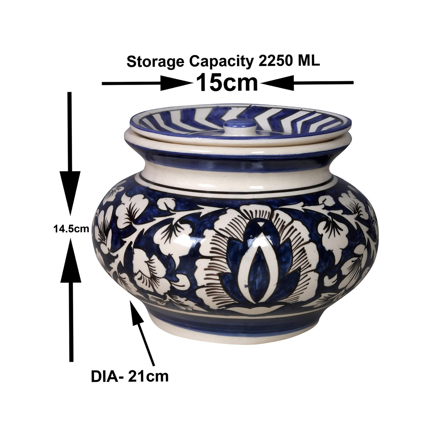 Ceramic Cornichon Storage Jar for Pickle Dry Items (13 x 13 x 12.5 cm -1450 ML)