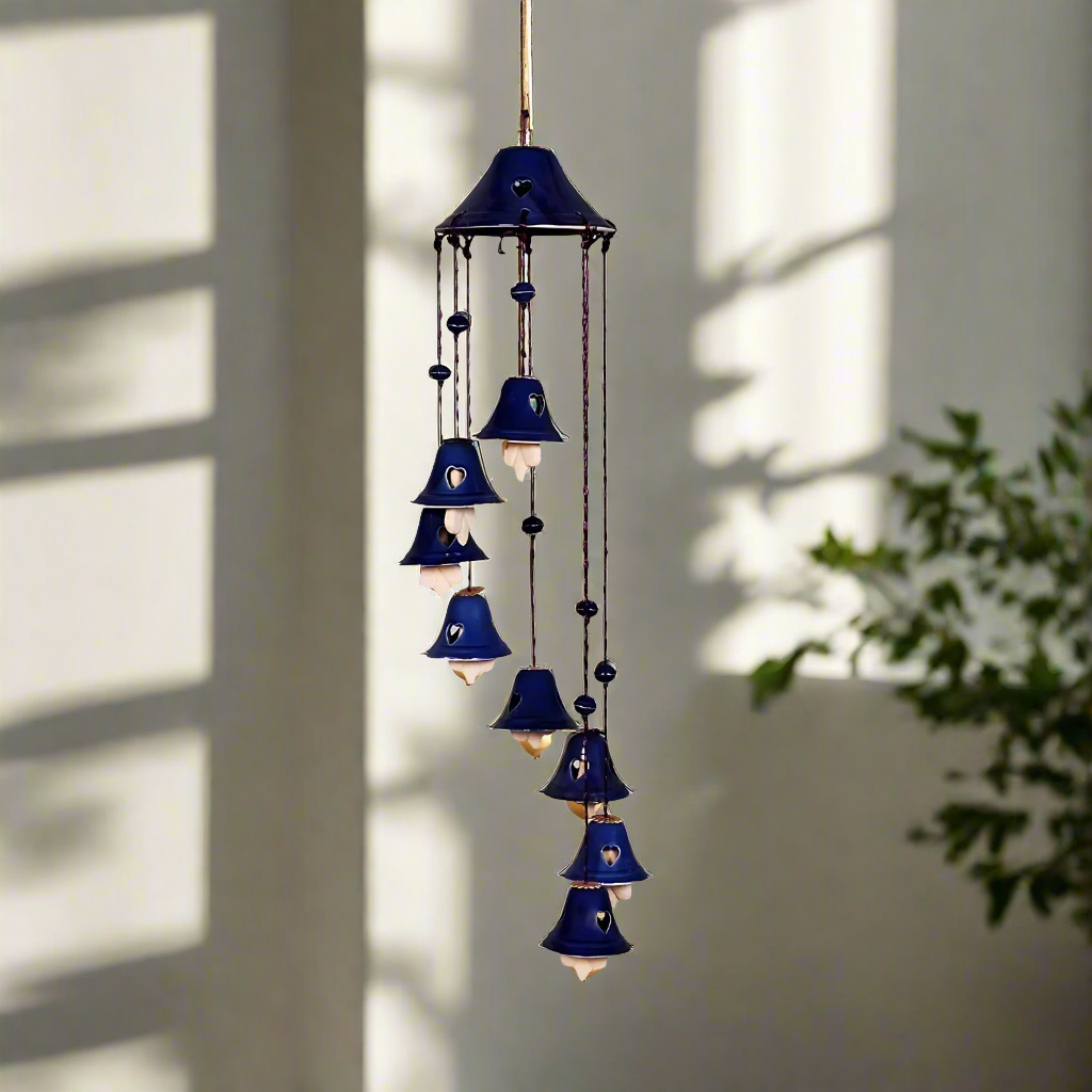 RAJ ROYAL Ceramic Blue Wind Chimes Bell (8 Bells) - Elegant Decorative Melodious Hanging Bells for Home| Centre-Piece Decoration Bells for Indoor, Outdoor & Weddings