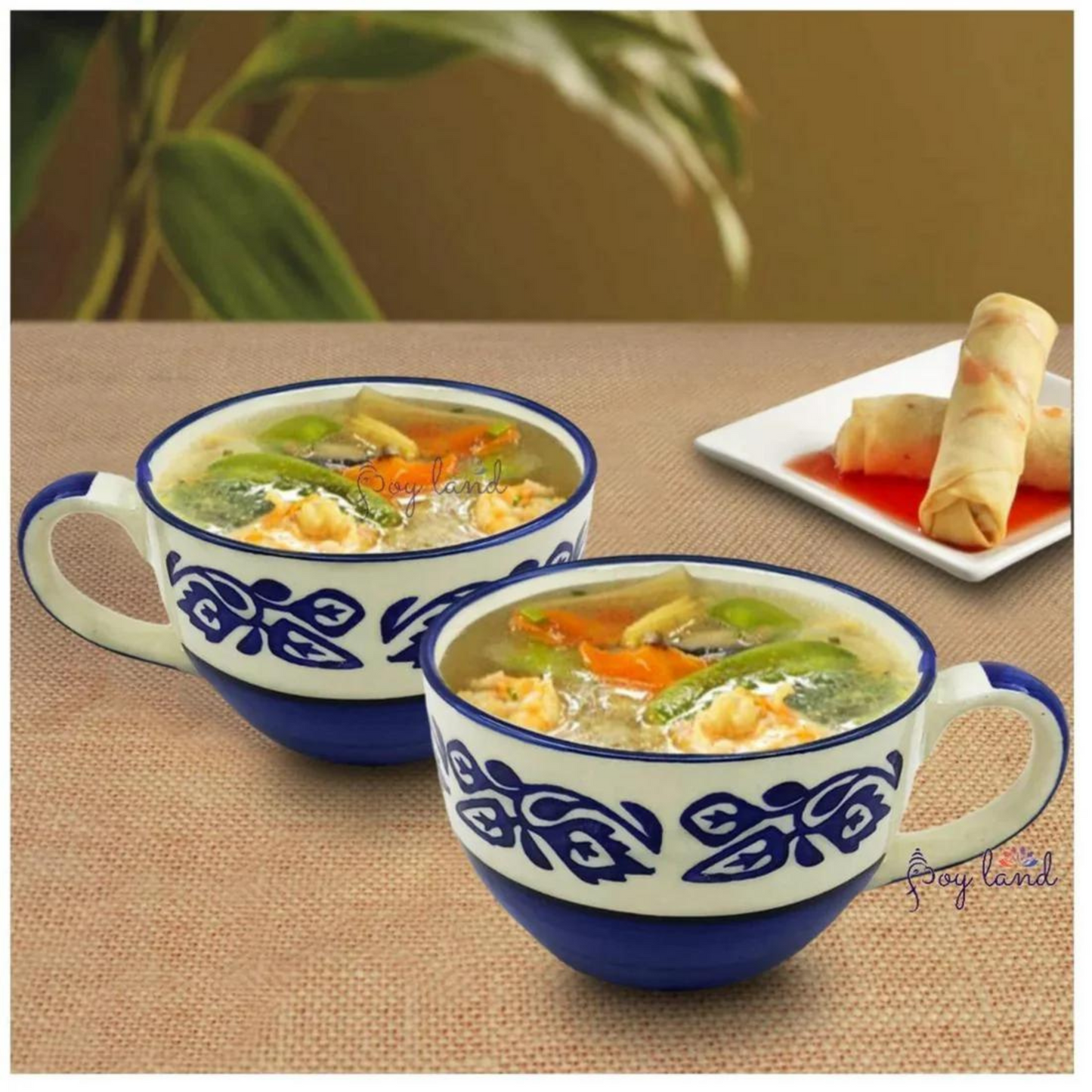 RAJ ROYAL Large Ceramic Coffee Cup & Soup Bowl Set of 2, 350ml | Cappuccino Cup | Glossy Finish | Large Ceramic Coffee Cup & Soup Mugs| Premium Stoneware Coffee Cup & Soup Mugs | (Blue)