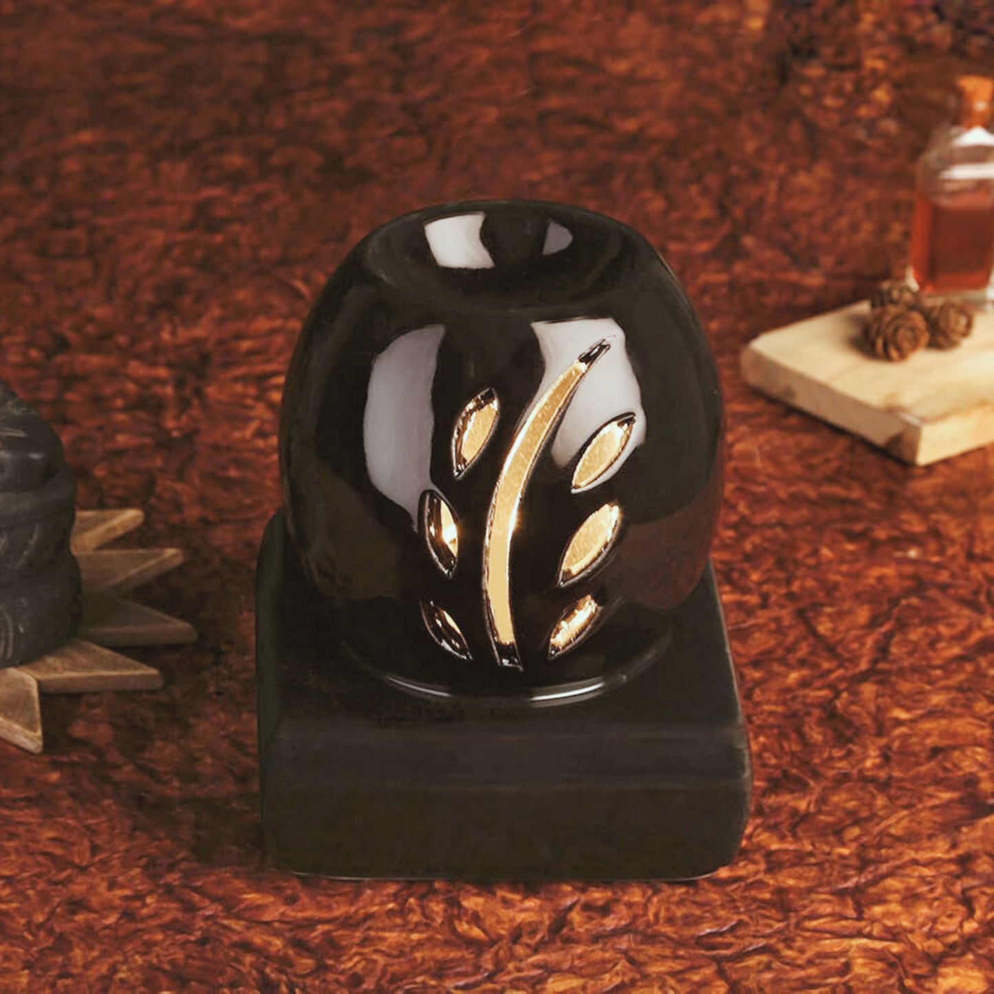 RAJ ROYAL Black, Green, White Oval Shaped Ceramic Electric Aroma Diffuser Essential Oil Burner Air Freshener for Home SPA Office Decor (15 x 12 cm)
