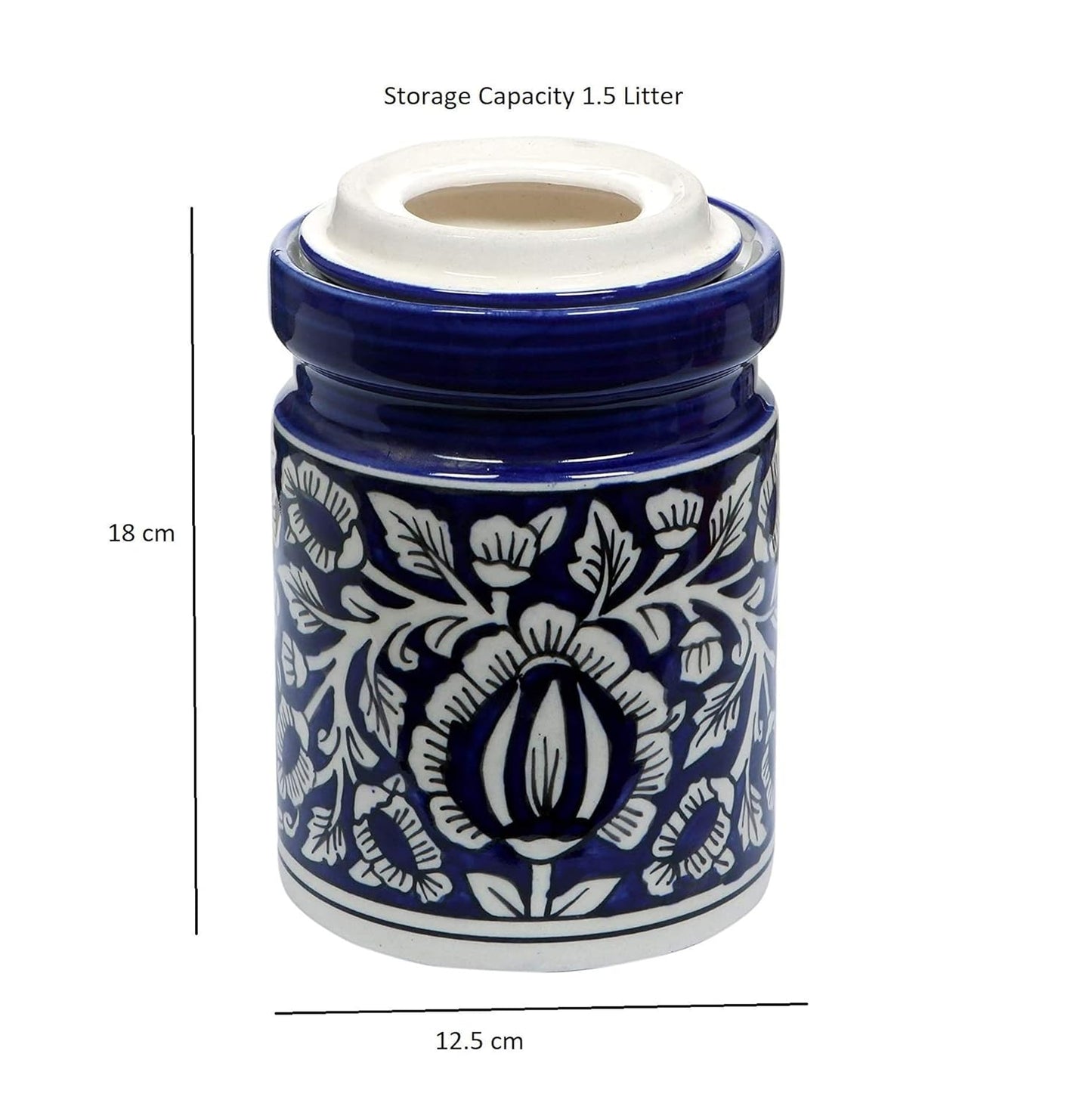 RAJ ROYAL Blue Pottery Hand Painted Mughal Ceramic Storage Pickle Jar for Home, 2 KG