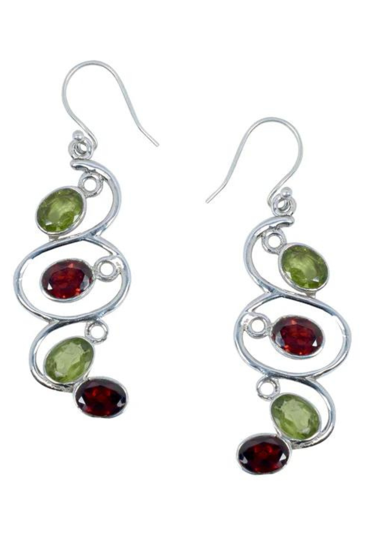 RAJ ROYAL Natural Garnet And Peridot Stud Earring in 925 Sterling