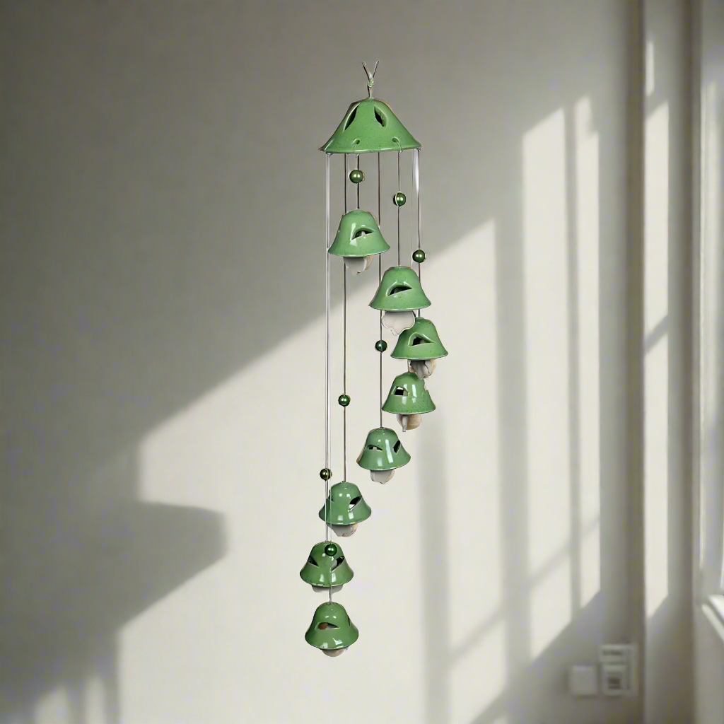 RAJ ROYAL Ceramic Blue Wind Chimes Bell (8 Bells) - Elegant Decorative Melodious Hanging Bells for Home| Centre-Piece Decoration Bells for Indoor, Outdoor & Weddings