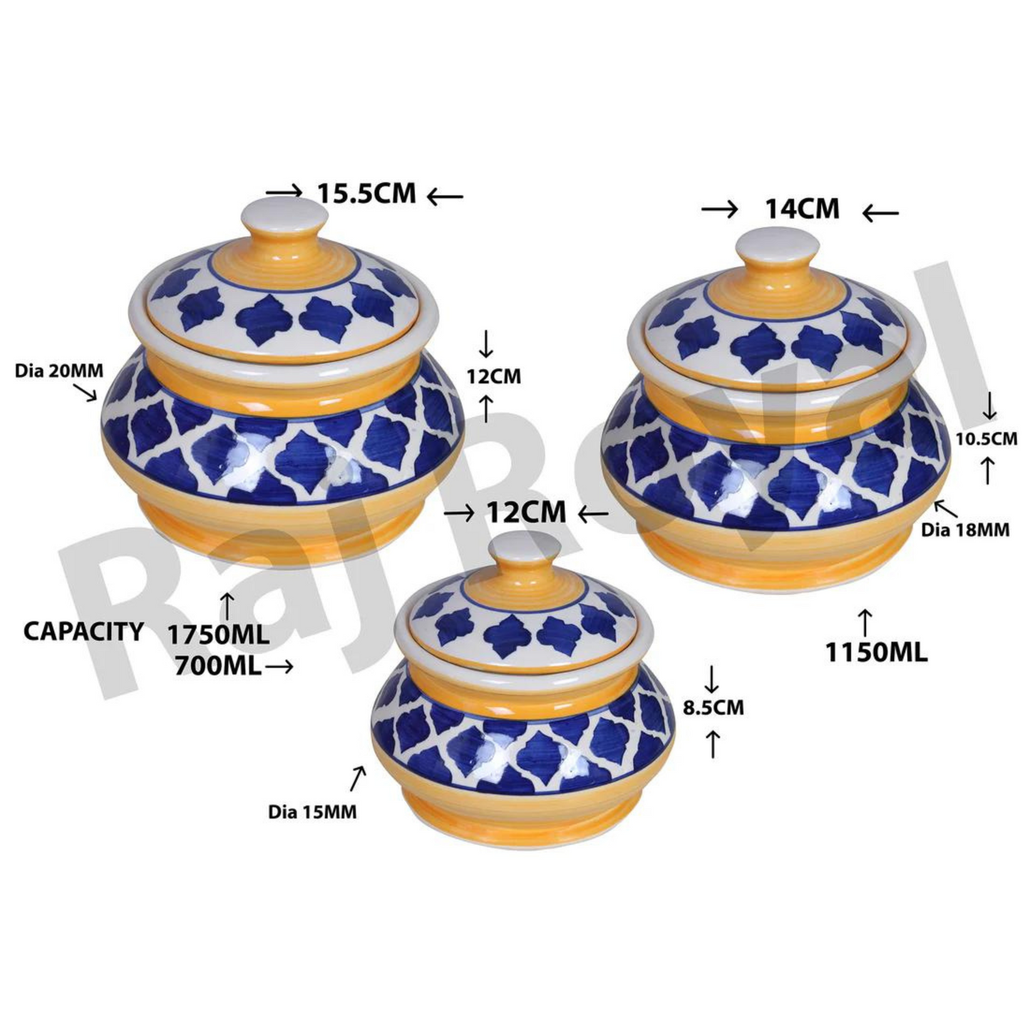 Raj Royal Ceramic Dinning Serving /Snack/ Mixing /Vegetable / Cereal / Soup / Salad / Tableware / Pudding Multipurpose / Desert / Food Storage Container Donga/ Degchi/ Handi / Casserole .
