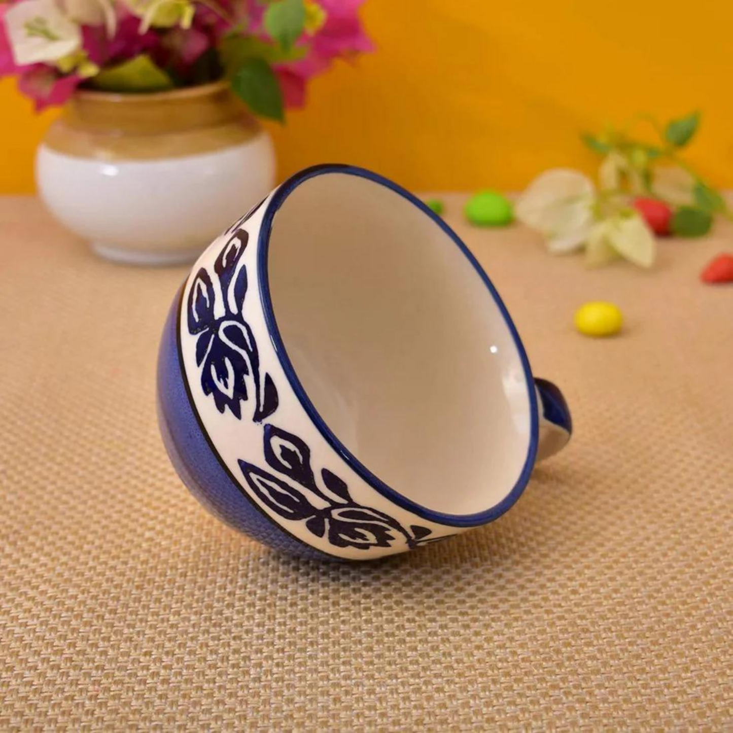 RAJ ROYAL Large Ceramic Coffee Cup & Soup Bowl Set of 2, 350ml | Cappuccino Cup | Glossy Finish | Large Ceramic Coffee Cup & Soup Mugs| Premium Stoneware Coffee Cup & Soup Mugs | (Blue)