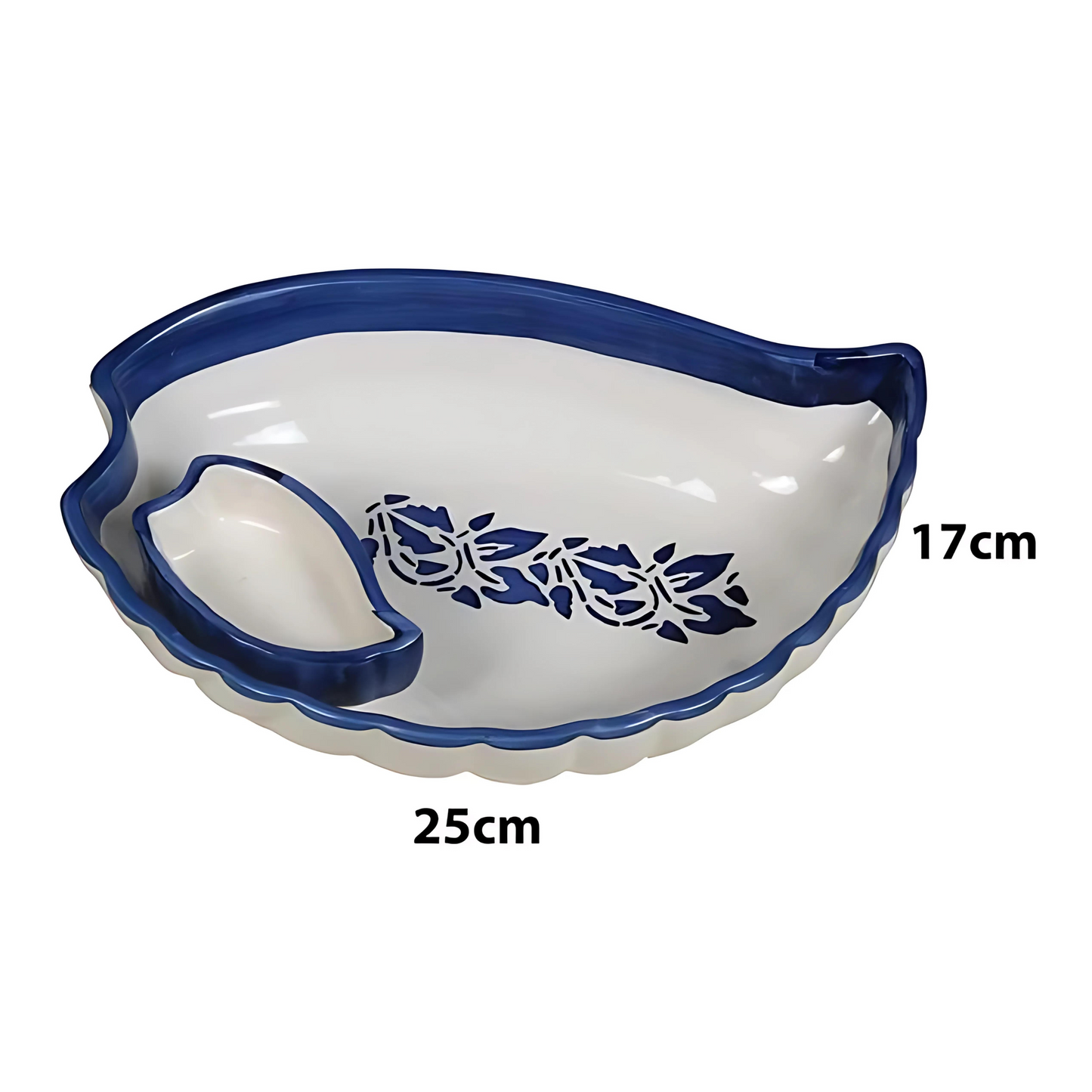 Ceramic Plate for Nasta Samosa Tray Serving with Attached Small Chutney Bowl