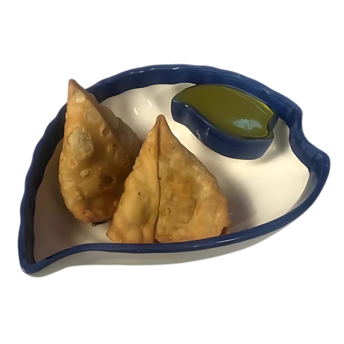 Ceramic Plate for Nasta Samosa Tray Serving with Attached Small Chutney Bowl