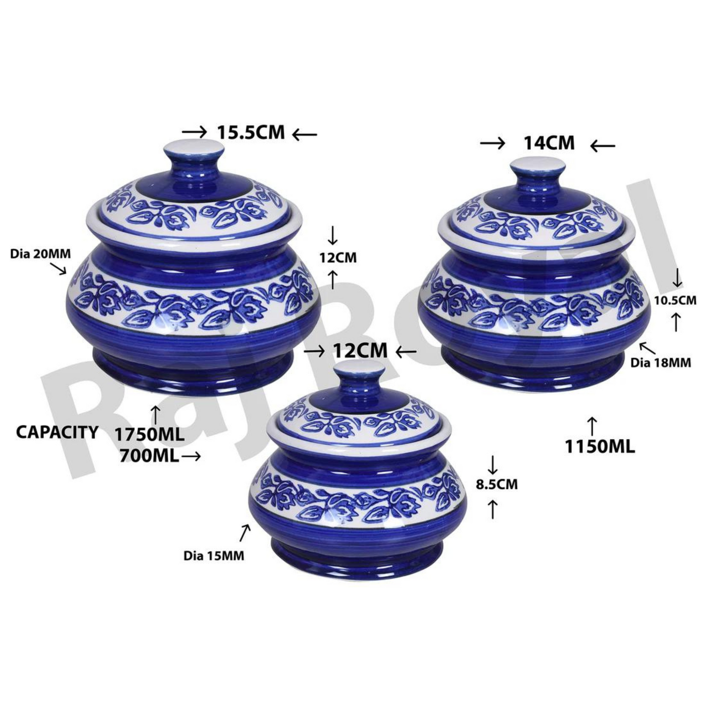 Raj Royal Ceramic Dinning Serving /Snack/ Mixing /Vegetable / Cereal / Soup / Salad / Tableware / Pudding Multipurpose / Desert / Food Storage Container Donga/ Degchi/ Handi / Casserole .