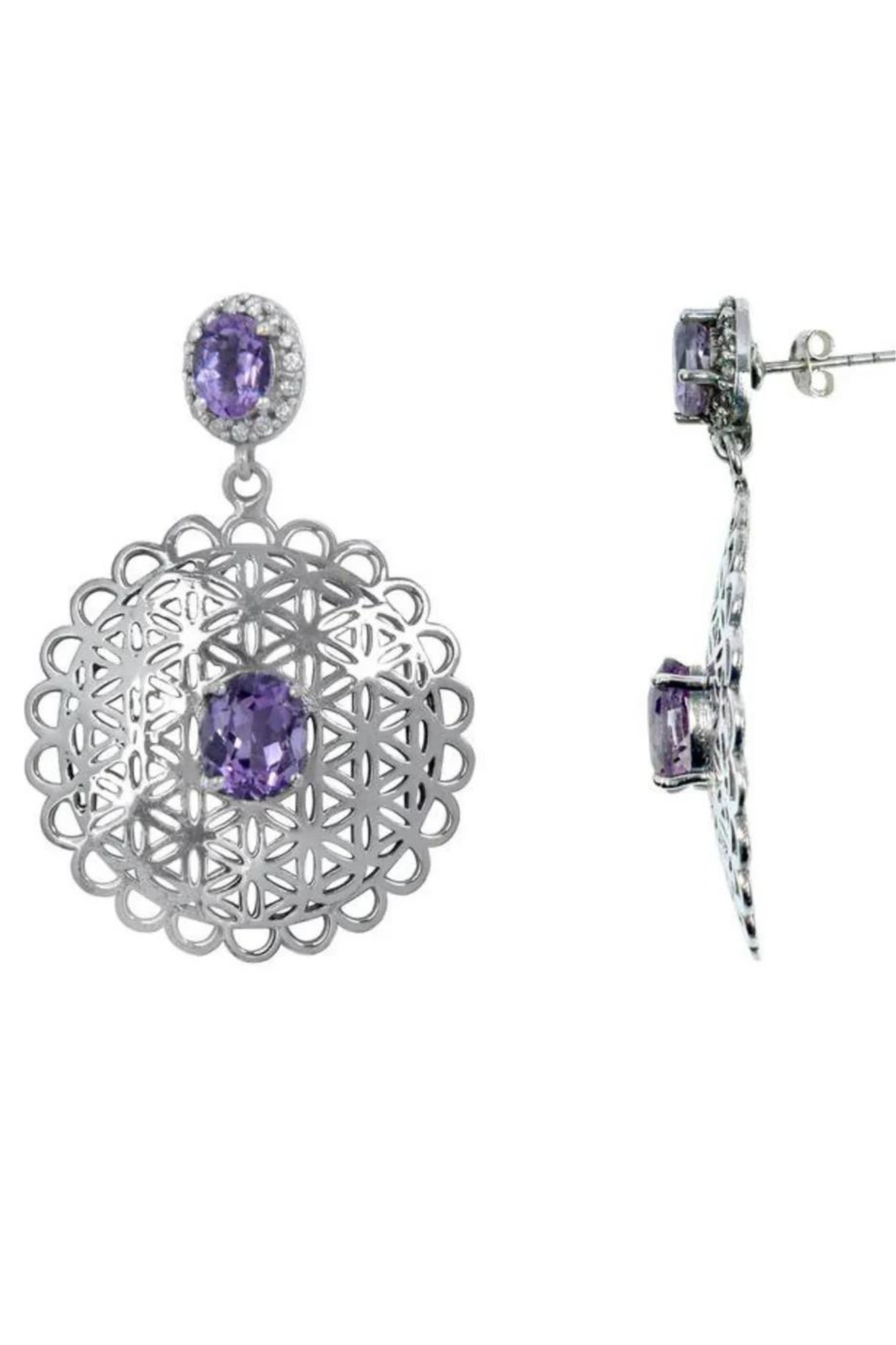 RAJ ROYAL Natural Amethyst Stud Earring Set in 925 Sterling Silver