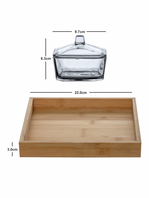 RAJ ROYAL Borosilicate Airtight Food Storage Jar Set of 4 with Pinewood Tray Capacity 300 ML