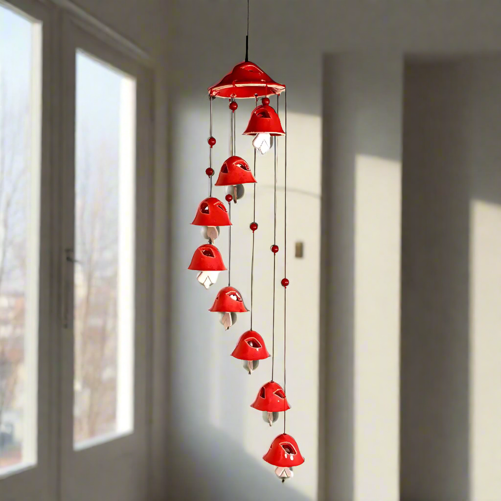 RAJ ROYAL Ceramic Blue Wind Chimes Bell (8 Bells) - Elegant Decorative Melodious Hanging Bells for Home| Centre-Piece Decoration Bells for Indoor, Outdoor & Weddings