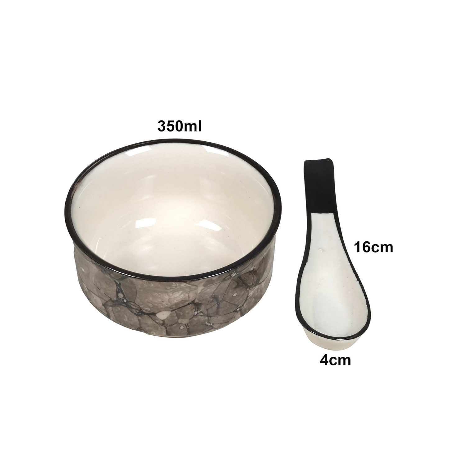 RAJ ROYAL Handmade Ceramic Hand Painted Blue Pottery Jumbo Soup Bowl and Spoons for Oats Noodles ceraluck Set of 6-350 ml Each