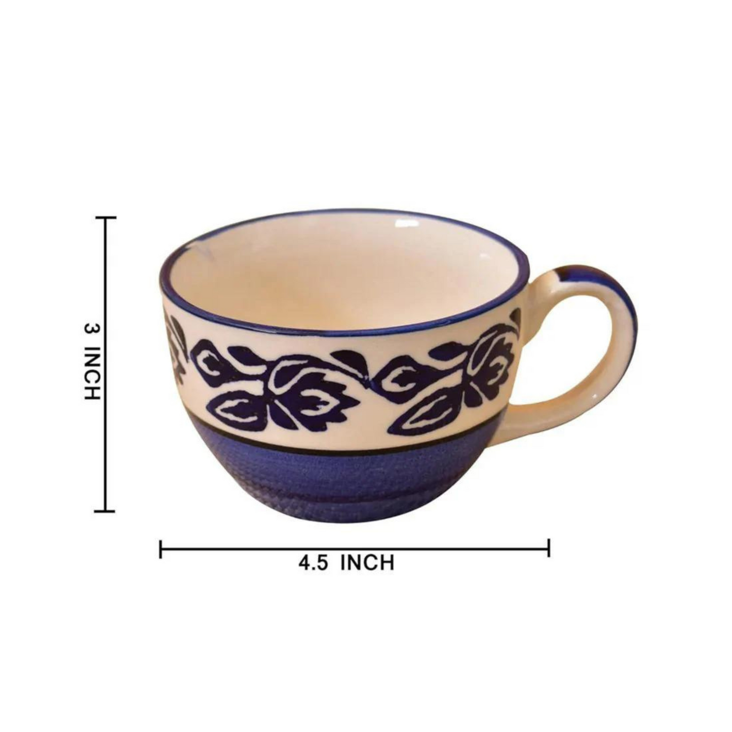 RAJ ROYAL Large Ceramic Coffee Cup & Soup Bowl Set of 2, 350ml | Cappuccino Cup | Glossy Finish | Large Ceramic Coffee Cup & Soup Mugs| Premium Stoneware Coffee Cup & Soup Mugs | (Blue)