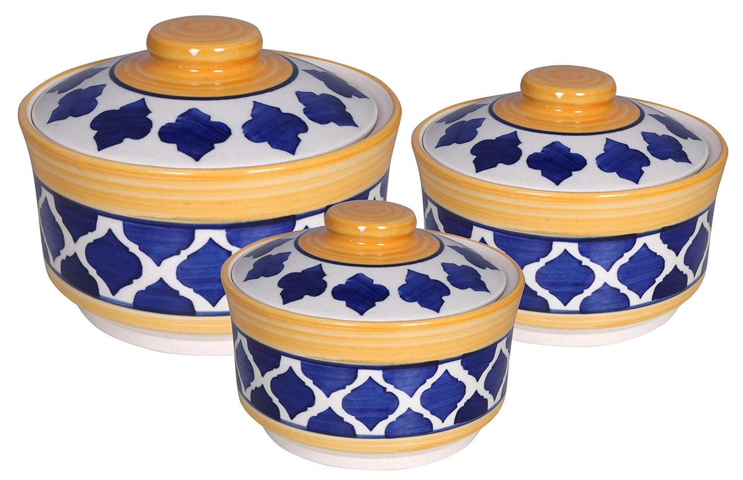 RAJ ROYAL Hand Painted Ceramic Cornichon Storage Jar for Pickle Dry items White Pottery Dry Food Storage Container Donga with Lid For Kitchen, Home - Multipurpose Storage Canister (Blue)