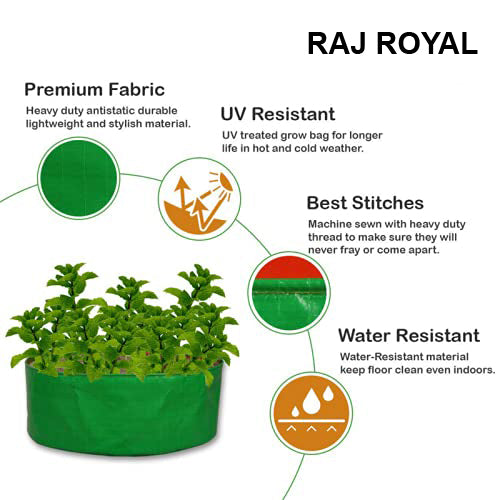 "Raj Royal Heavy Duty HDPE UV Stabilized Plant Grow Bags 24 x 9 inch, 260 GSM Strong, Home Gardening / Terrace And Balcony Gardening Leafy Vegetable Planting Pots, Plant Bags (Pack of 5)"