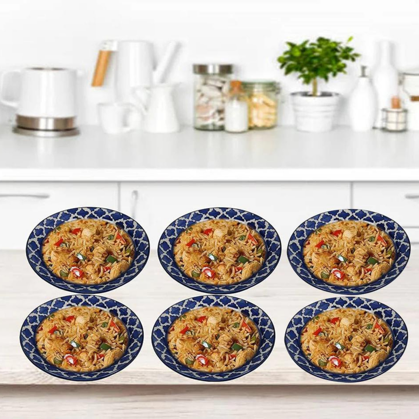 RAJ ROYAL® Ceramic Soup Plate for Dinner Set of 6 Pcs 6 Inch (Blue)