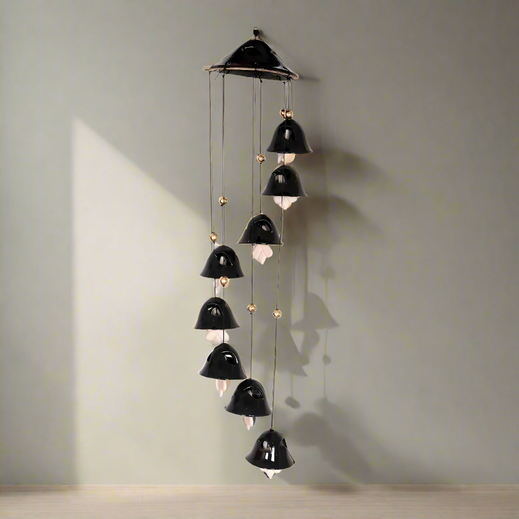 RAJ ROYAL Ceramic Blue Wind Chimes Bell (8 Bells) - Elegant Decorative Melodious Hanging Bells for Home| Centre-Piece Decoration Bells for Indoor, Outdoor & Weddings