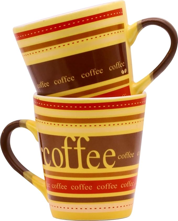 Raj Rayol Handcrafted Microwave Safe Pure Ceramic Coffee Mug/Tea Cup Set with Handle Set of 6 (Blue & Yellow)