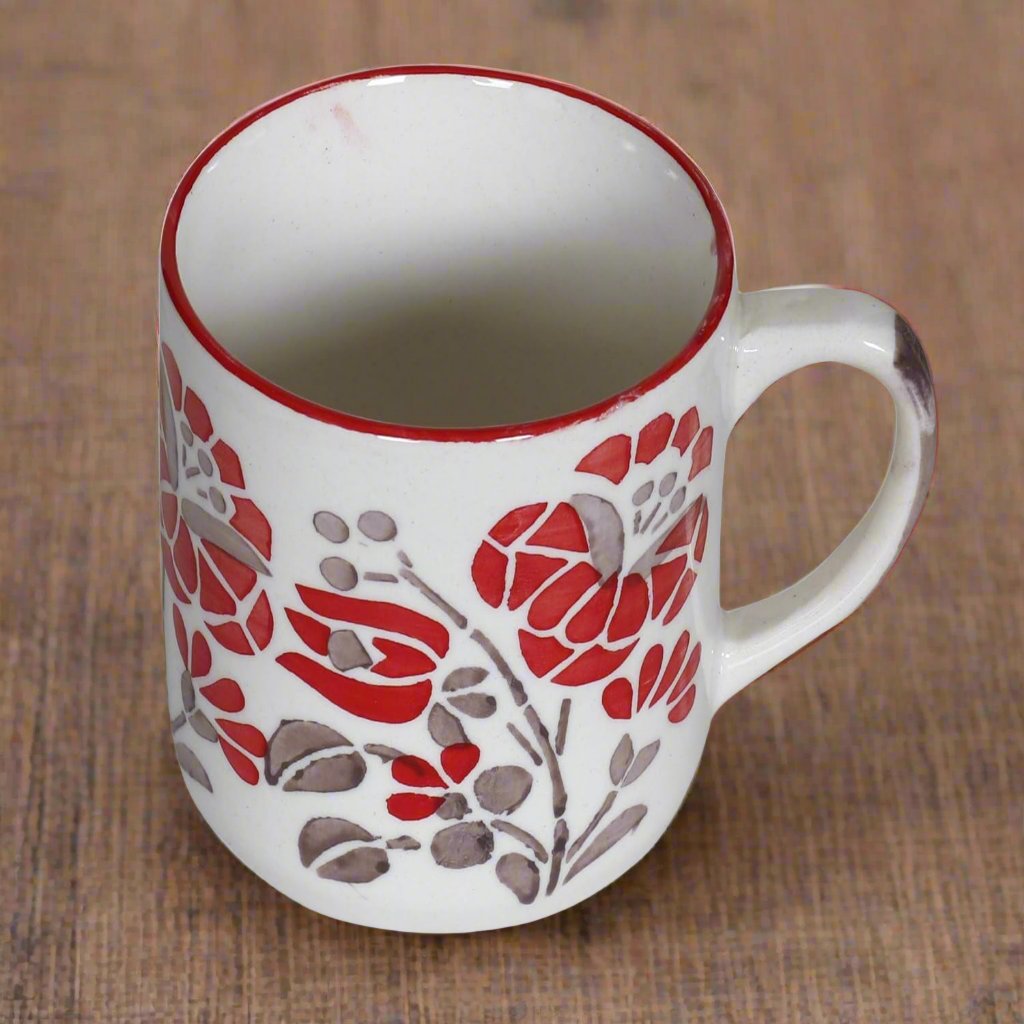 Raj Royal Ceramic Flower Printed Design Microwave safe Tea Cup/Coffee Mug Cup with Handle (Set of 6, Capacity - 300 ml)