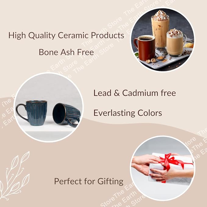 Raj Rayol Handcrafted Microwave Safe Pure Ceramic Coffee Mug/Tea Cup Set with Handle Set of 6 (Blue & Yellow)