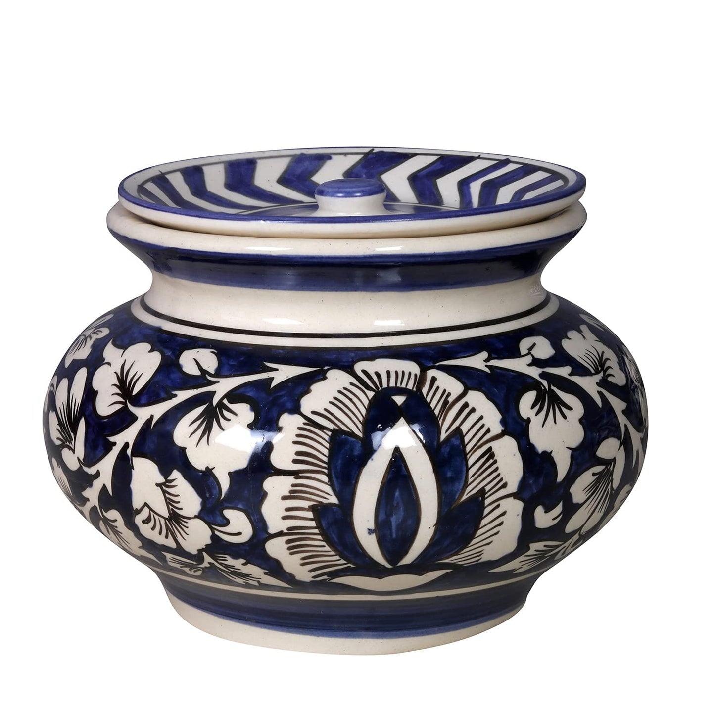 RAJ ROYAL Hand Painted Ceramic Cornichon Storage Jar for Pickle Dry Items Pottery Dry Food Storage Container Donga with Lid For Kitchen Home (Pack Of 2) (11x11x11 cm_750 ML)