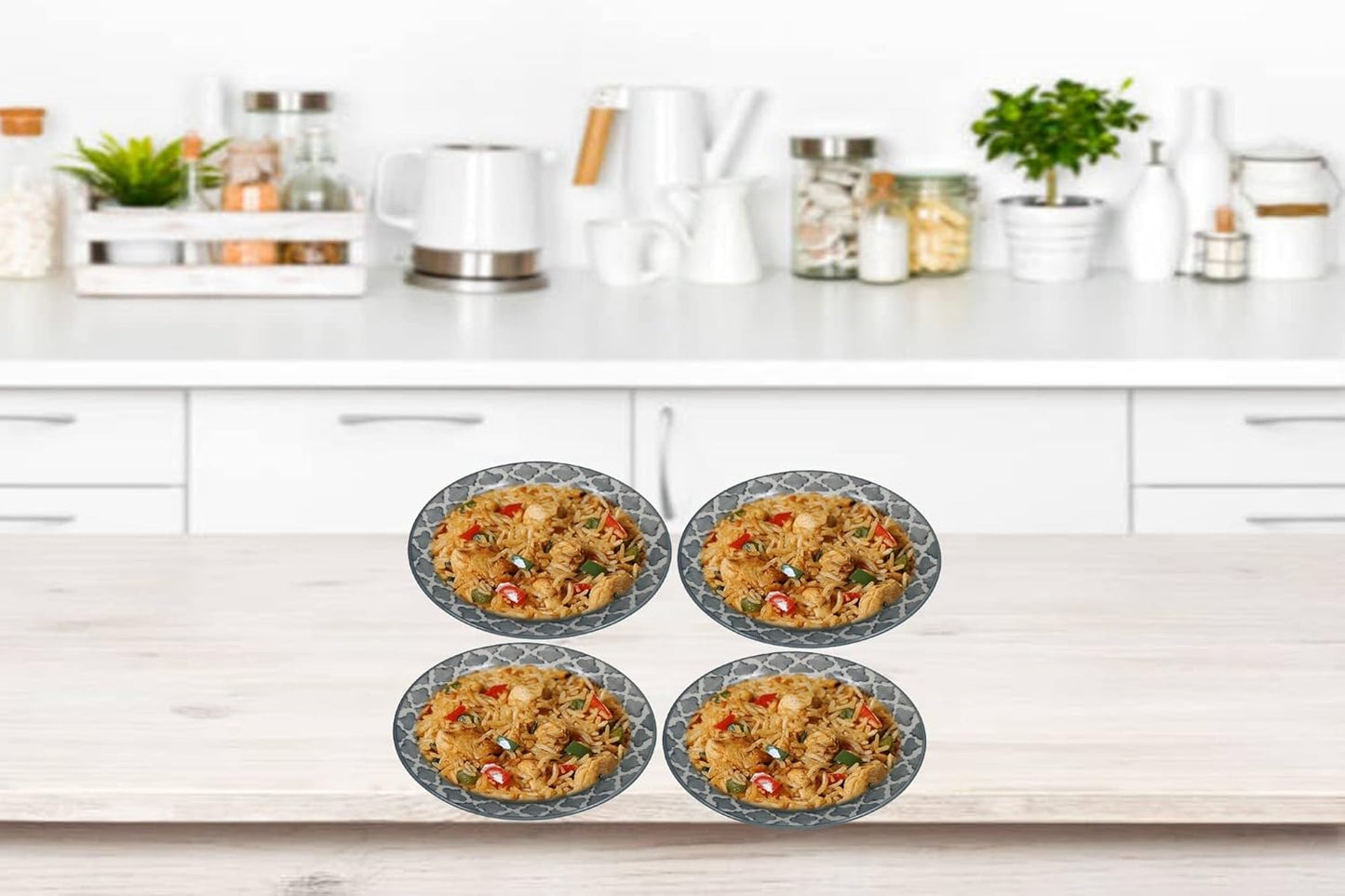 RAJ ROYAL Ceramic Hand-Painted Microwave & Oven Safe Pasta Plate| Soup Plate | Snack Plates - Set of 4 Plates (6 Inch, Seashell Grey)