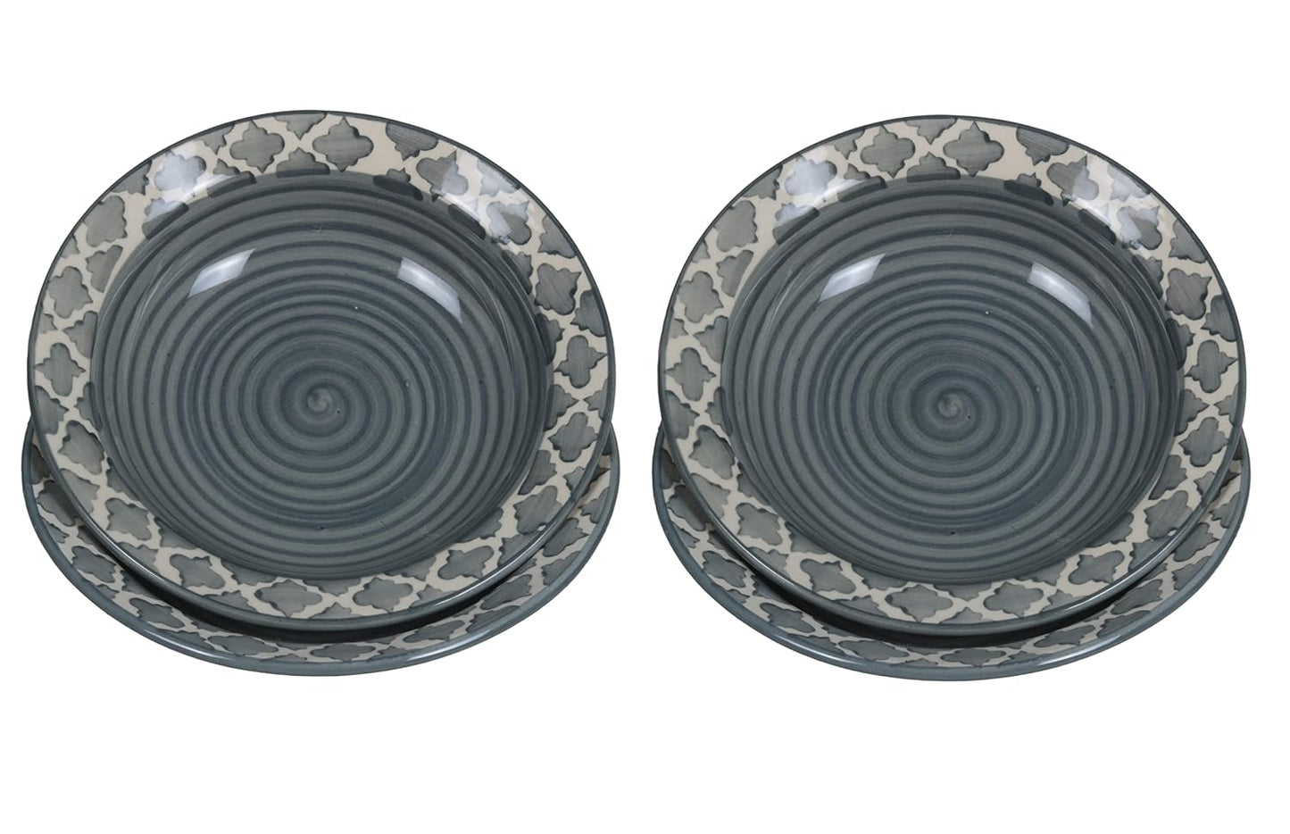 RAJ ROYAL Ceramic Hand-Painted Microwave & Oven Safe Pasta Plate| Soup Plate | Snack Plates - Set of 4 Plates (6 Inch, Seashell Grey)