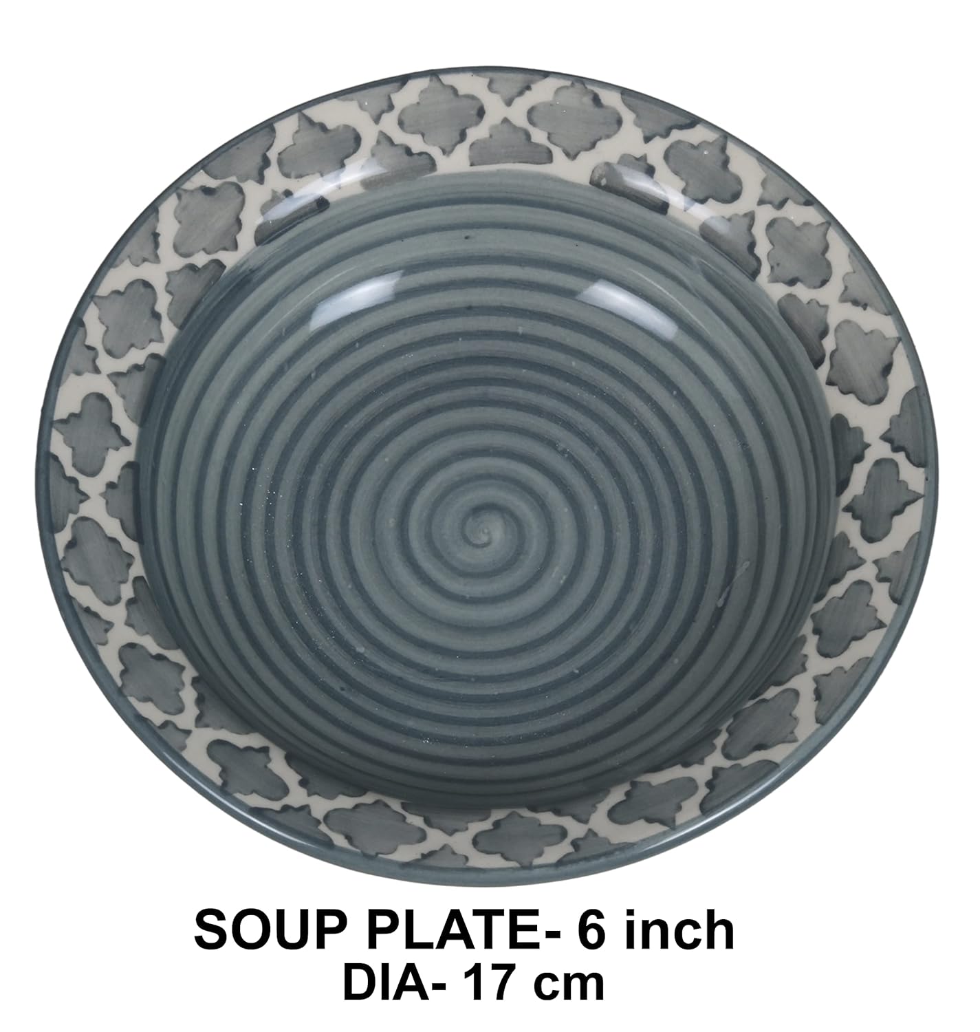 RAJ ROYAL Ceramic Hand-Painted Microwave & Oven Safe Pasta Plate| Soup Plate | Snack Plates - Set of 4 Plates (6 Inch, Seashell Grey)