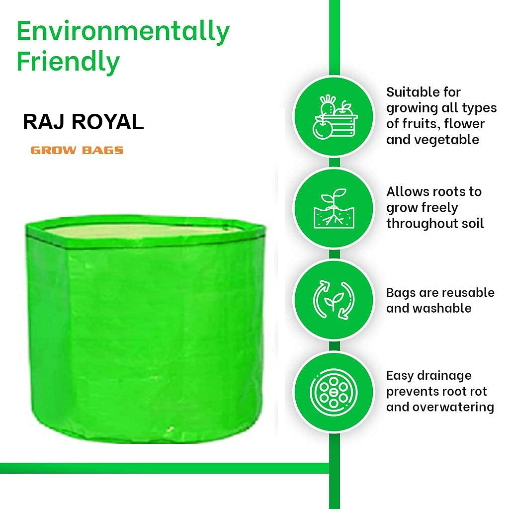 "Raj Royal Heavy Duty HDPE UV Stabilized Plant Grow Bags 24 x 9 inch, 260 GSM Strong, Home Gardening / Terrace And Balcony Gardening Leafy Vegetable Planting Pots, Plant Bags (Pack of 5)"