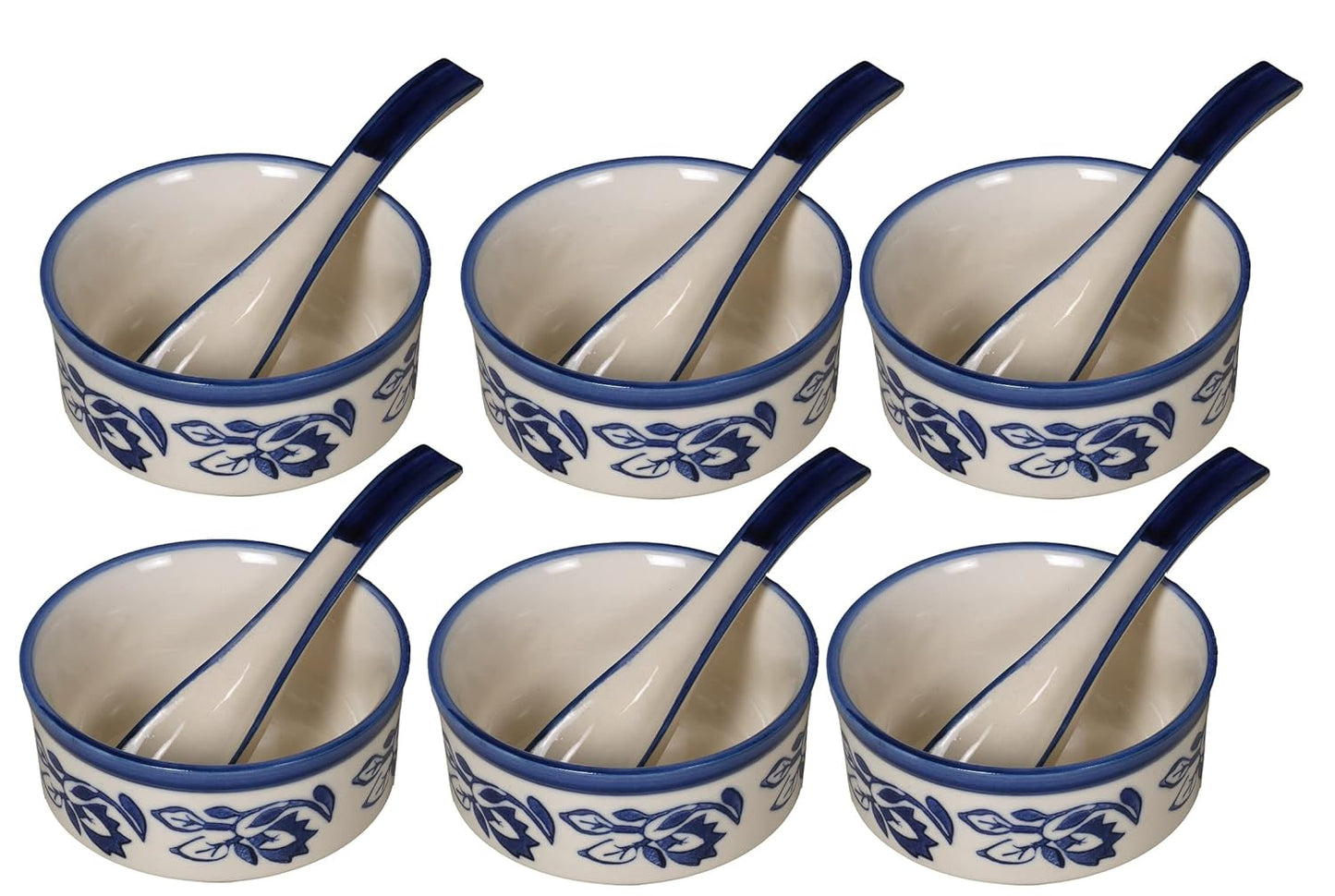 Raj Royal Ceramic Dinning Serving /Snack/ Mixing /Vegetable / Cereal / Soup / Salad / Tableware / Pudding Multipurpose / Desert / Food Storage Container / Hand Painted Blue Bail Bowl Set of 4 /Microwave Safe/(1300 ML, 700 ML, 500 ML, 300 ML)