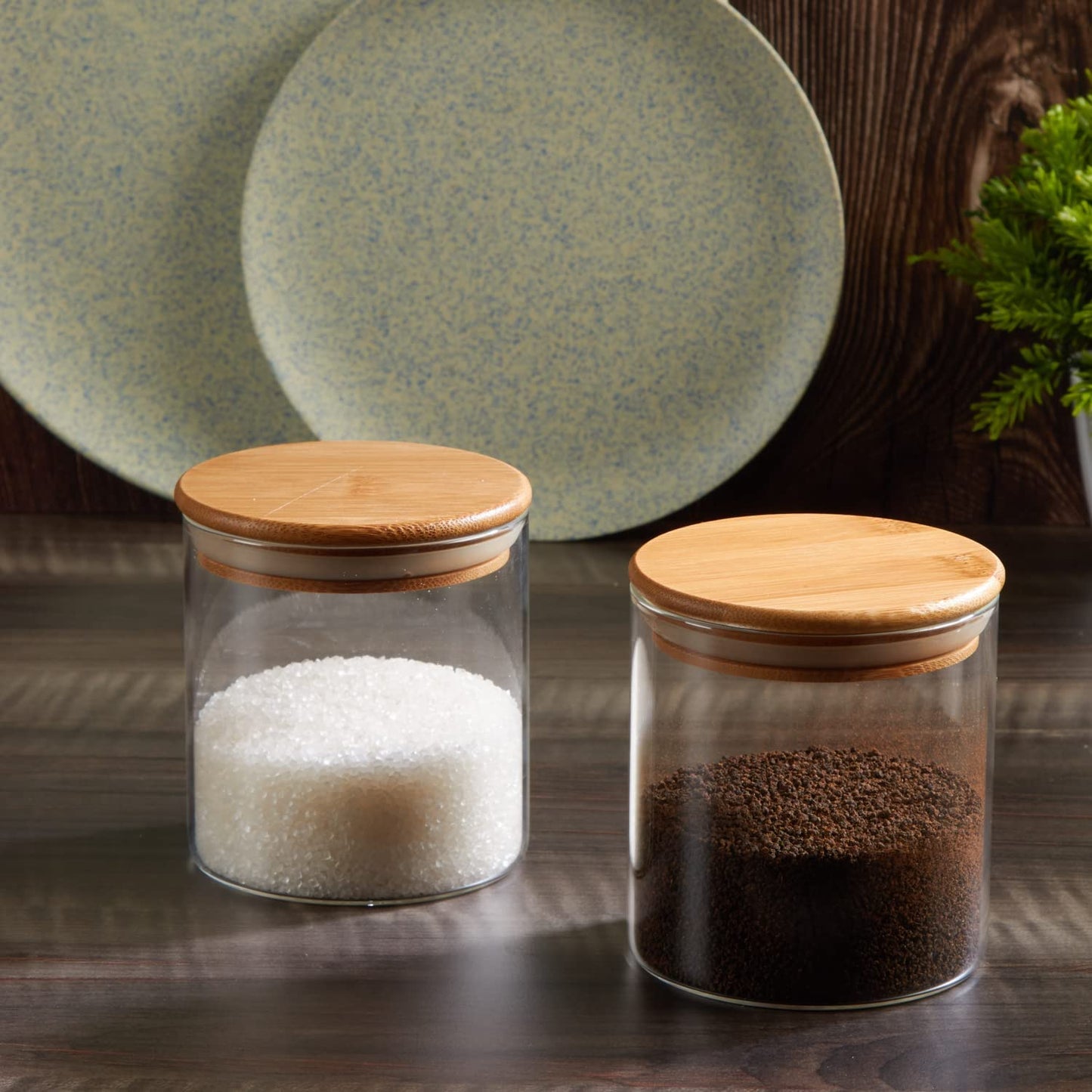 Raj Royal Airtight clear glass storage canister with wooden lid 500 ML Capacity
