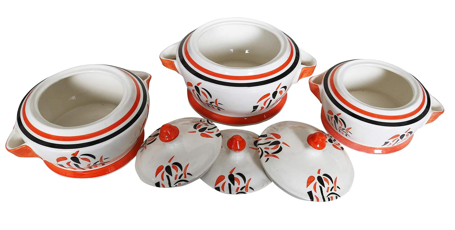Raj@Royal® Ceramic Kitchen Accessories Items Donga Set, Dishwasher Microwave Safe Donga for Kitchen, Cereal Soup Rice Pasta Salad Oatmeal, (Set of 3, 1500 ML, 1000 ML, 800 ML)