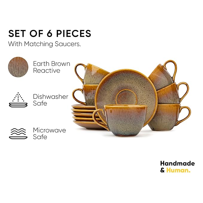 Raj Royal Stylish Print Ceramic Tea/Coffee Cups Set of 6 with 2 Snack Bowl (350ML)