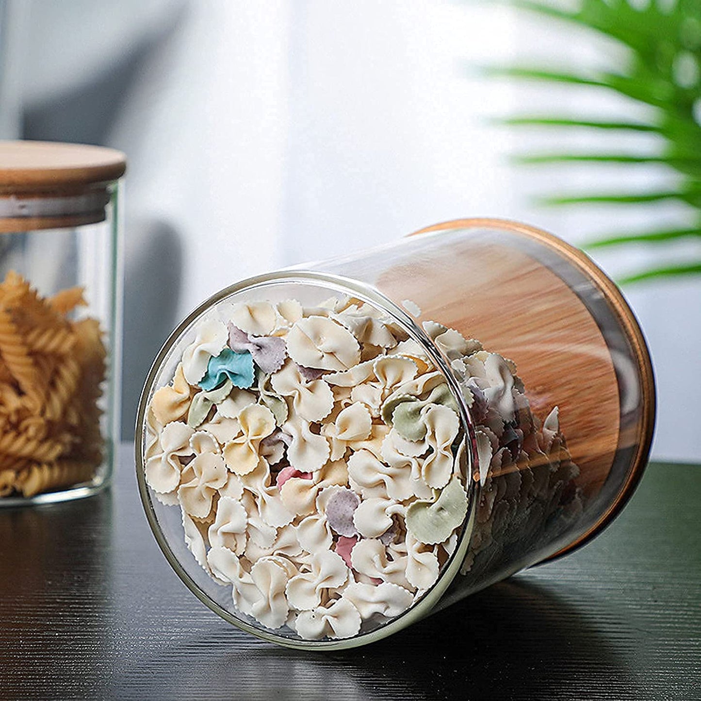 Raj Royal Airtight clear glass storage canister with wooden lid 500 ML Capacity