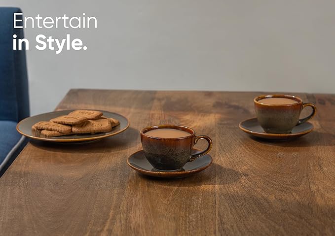 Raj Royal Stylish Print Ceramic Tea/Coffee Cups Set of 6 with 2 Snack Bowl (350ML)