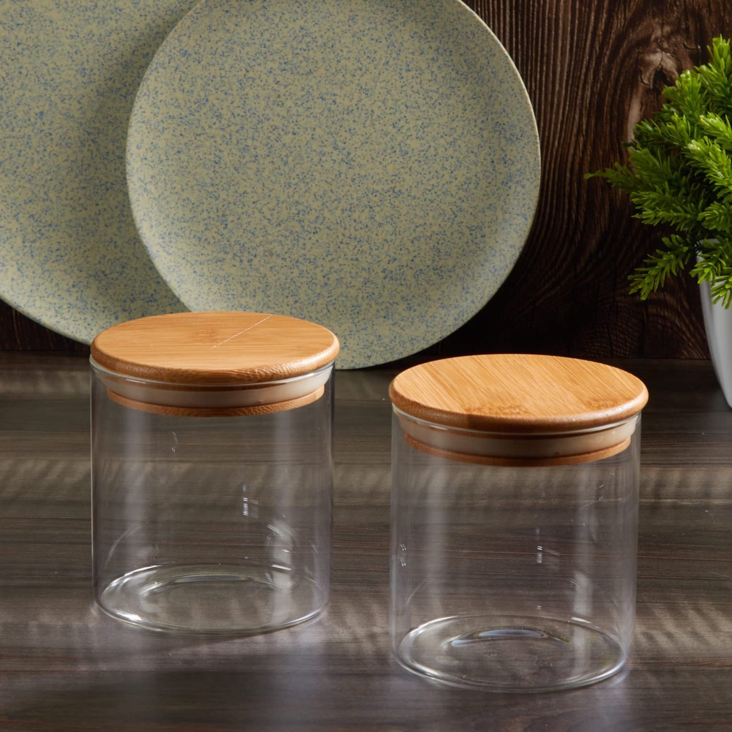 Raj Royal Airtight clear glass storage canister with wooden lid 500 ML Capacity