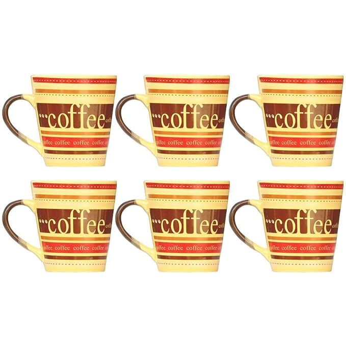 Raj Rayol Handcrafted Microwave Safe Pure Ceramic Coffee Mug/Tea Cup Set with Handle Set of 6 (Blue & Yellow)