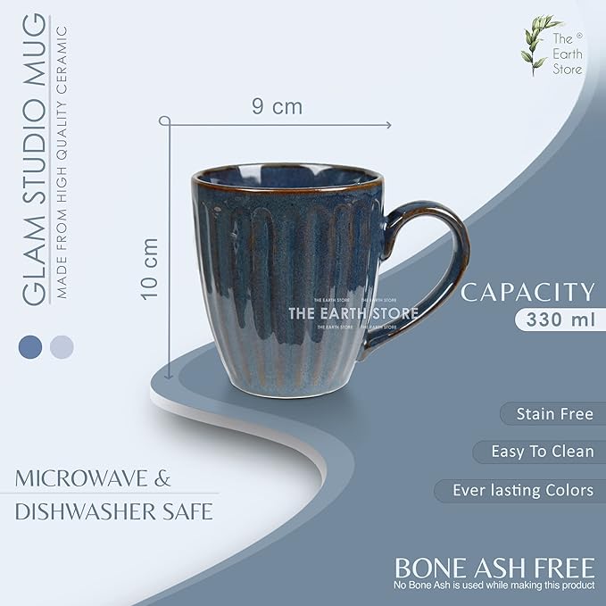 Raj Rayol Handcrafted Microwave Safe Pure Ceramic Coffee Mug/Tea Cup Set with Handle Set of 6 (Blue & Yellow)