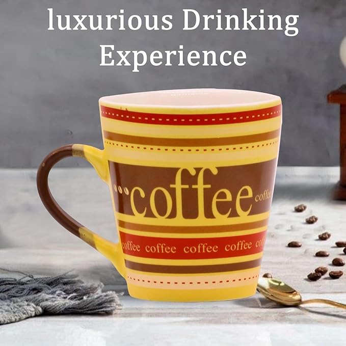 Raj Rayol Handcrafted Microwave Safe Pure Ceramic Coffee Mug/Tea Cup Set with Handle Set of 6 (Blue & Yellow)