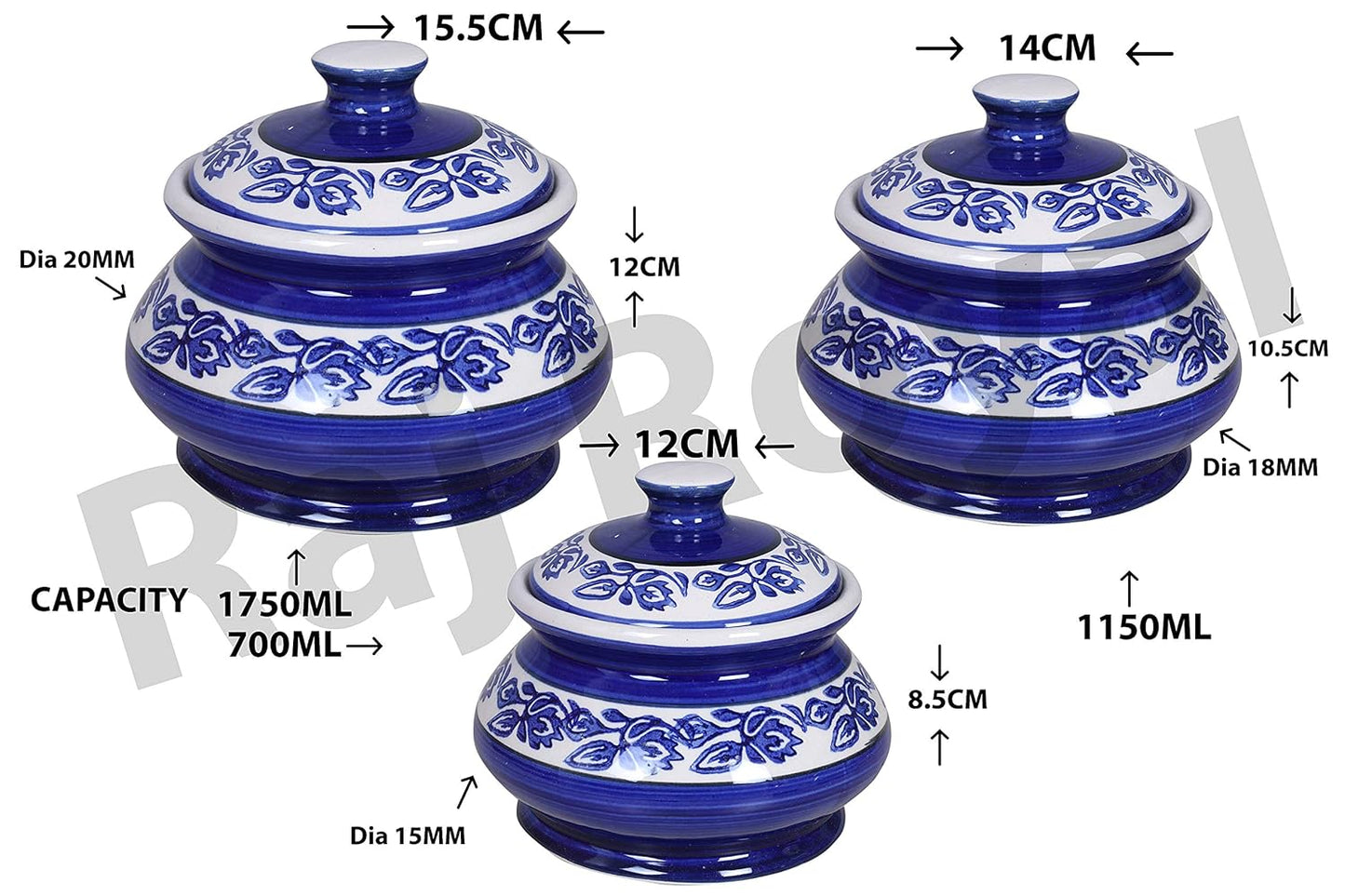 RAJ ROYAL Microwave Safe Ceramic Dessert Caseroll Set 3 Pc's Multipurpose Food Storage Container with Lid Kitchen Casserole Set for Serving