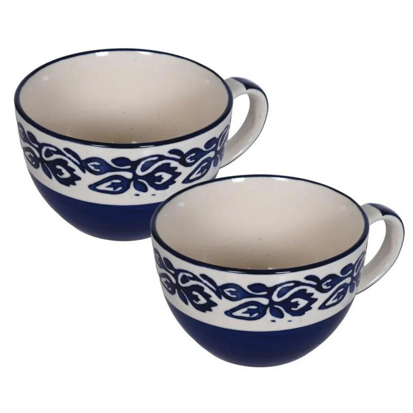 RAJ ROYAL Large Ceramic Coffee Cup & Soup Bowl Set of 2, 350ml | Cappuccino Cup | Glossy Finish | Large Ceramic Coffee Cup & Soup Mugs| Premium Stoneware Coffee Cup & Soup Mugs | (Blue)