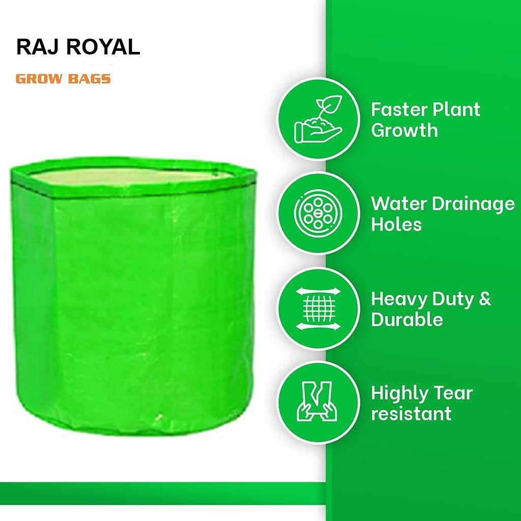"Raj Royal Heavy Duty HDPE UV Stabilized Plant Grow Bags 24 x 9 inch, 260 GSM Strong, Home Gardening / Terrace And Balcony Gardening Leafy Vegetable Planting Pots, Plant Bags (Pack of 5)"