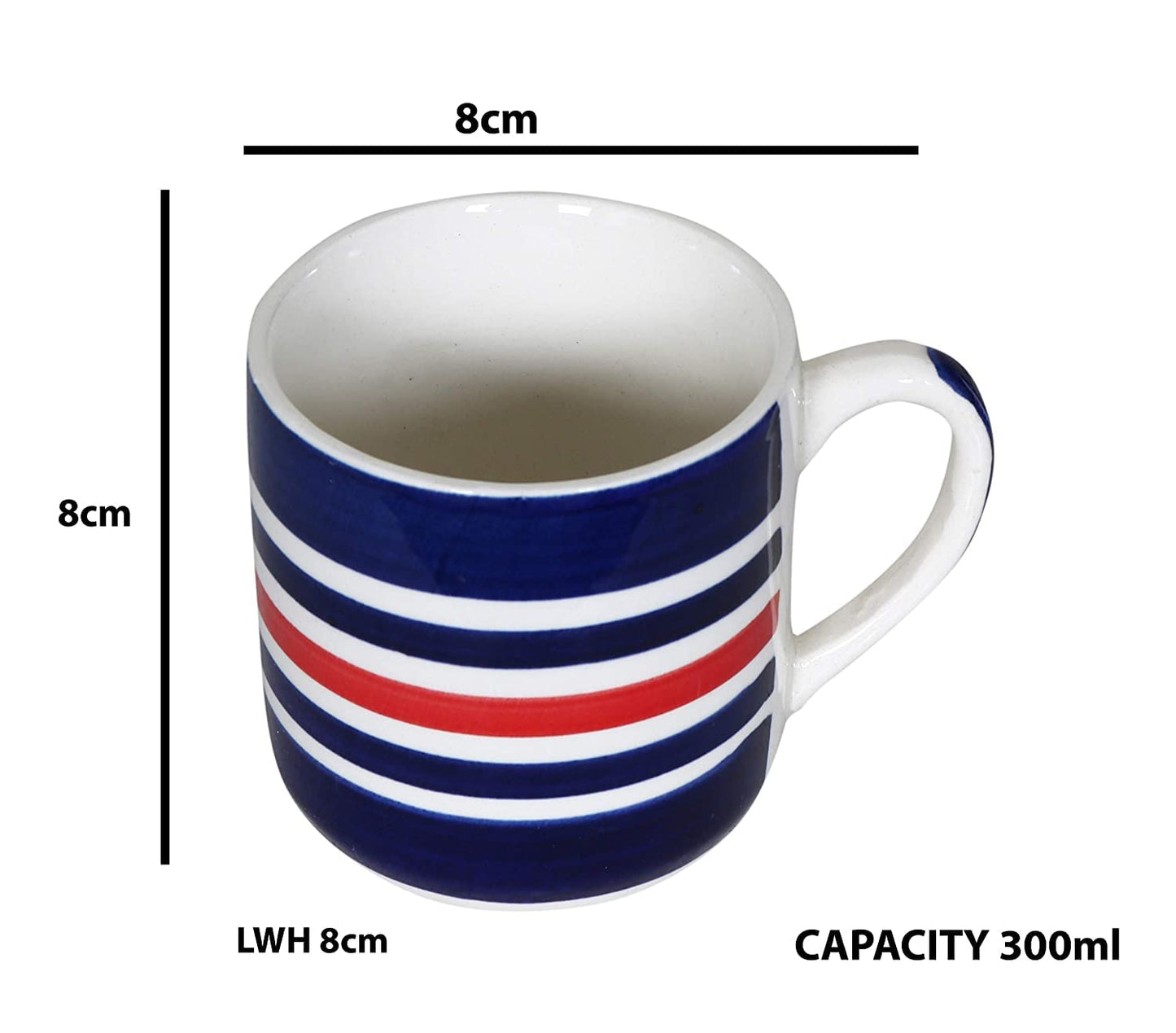 Raj Royal Handcrafted Ceramic Tea Cup/Coffee Mug Set of 6 (300ml)