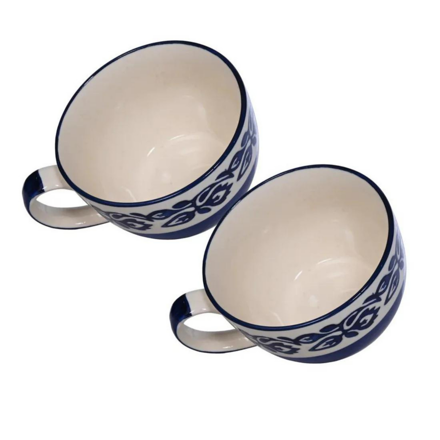 RAJ ROYAL Large Ceramic Coffee Cup & Soup Bowl Set of 2, 350ml | Cappuccino Cup | Glossy Finish | Large Ceramic Coffee Cup & Soup Mugs| Premium Stoneware Coffee Cup & Soup Mugs | (Blue)